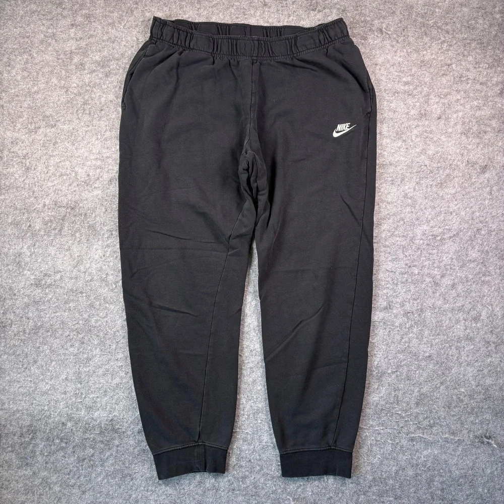 Nike Mens Fleece Joggers Black Embroidered Logo Sweatpants Tapered Fit Size L